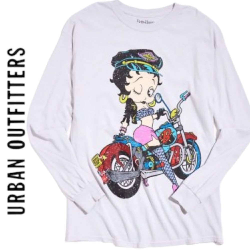 NEW Betty Boop UO Urban Outfitters Biker Long Sleeve T-Shirt Tee S  XL